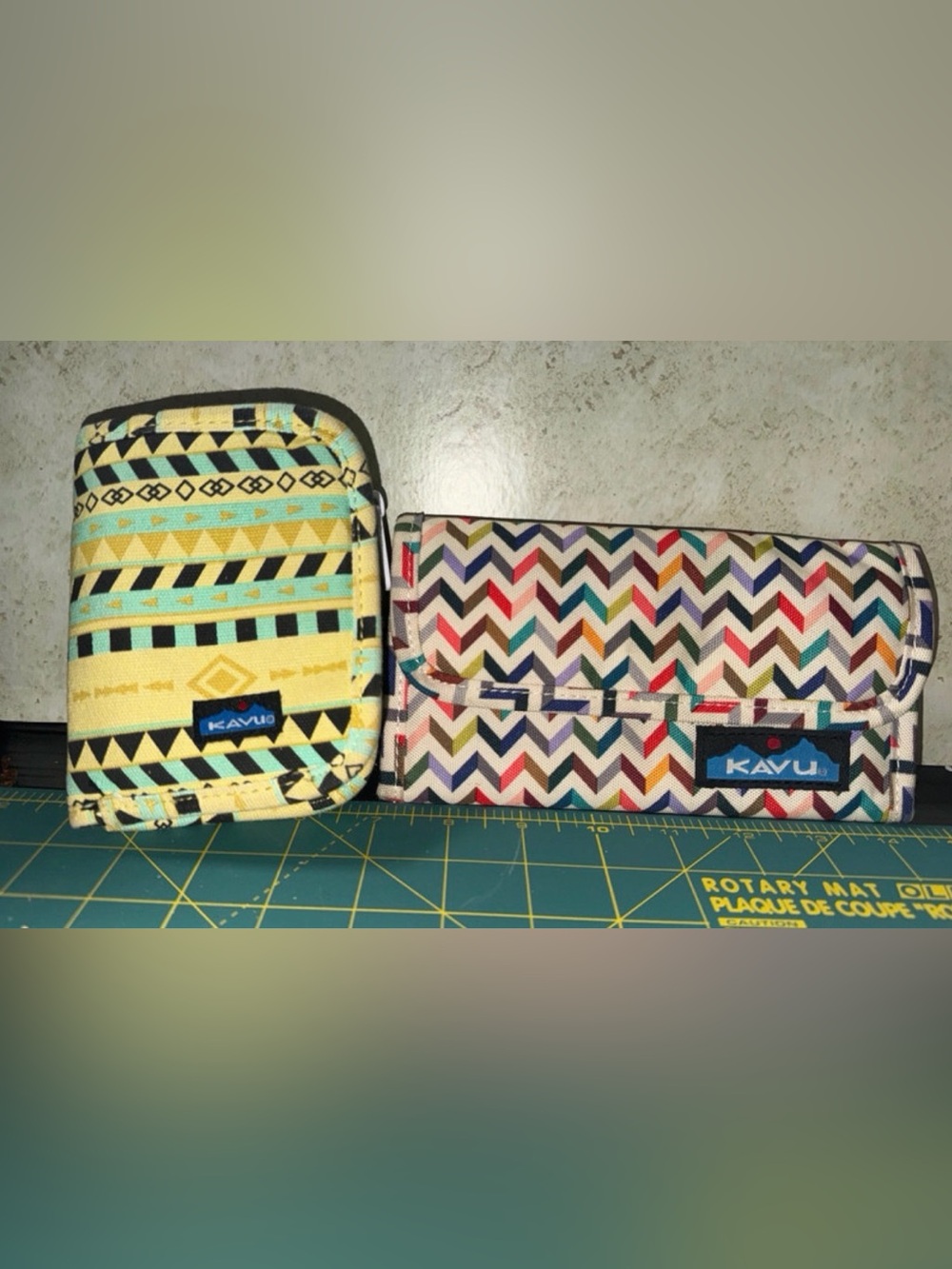 Kavu Yellow and Multicolor Chevron & Aztec Wallet bundle
